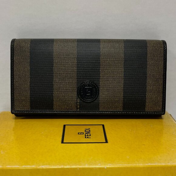 Fendi Vintage Pequin Striped Flap Wallet - Pecan - Preowned - Picture 9 of 14